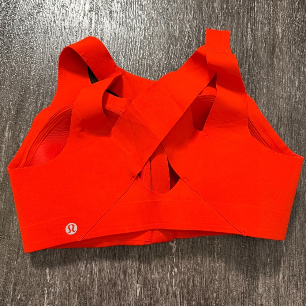 Lululemon Front Zip Sports Bra Womens 34D Orange High Impact Criss Cross Back - Picture 2 of 4